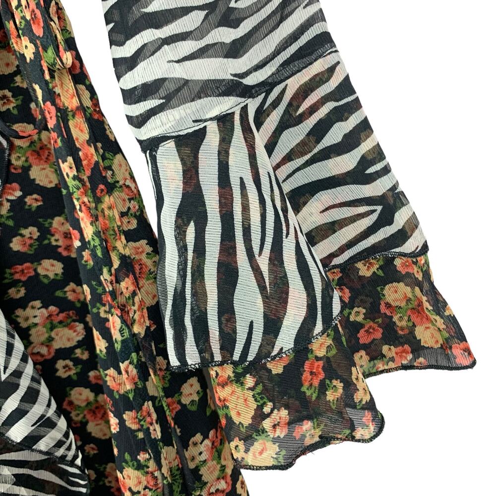 ASOS Design Wrap Mini Dress Zebra Dark Floral Bell Sleeve Ruffle Maternity 4 - Picture 7 of 12